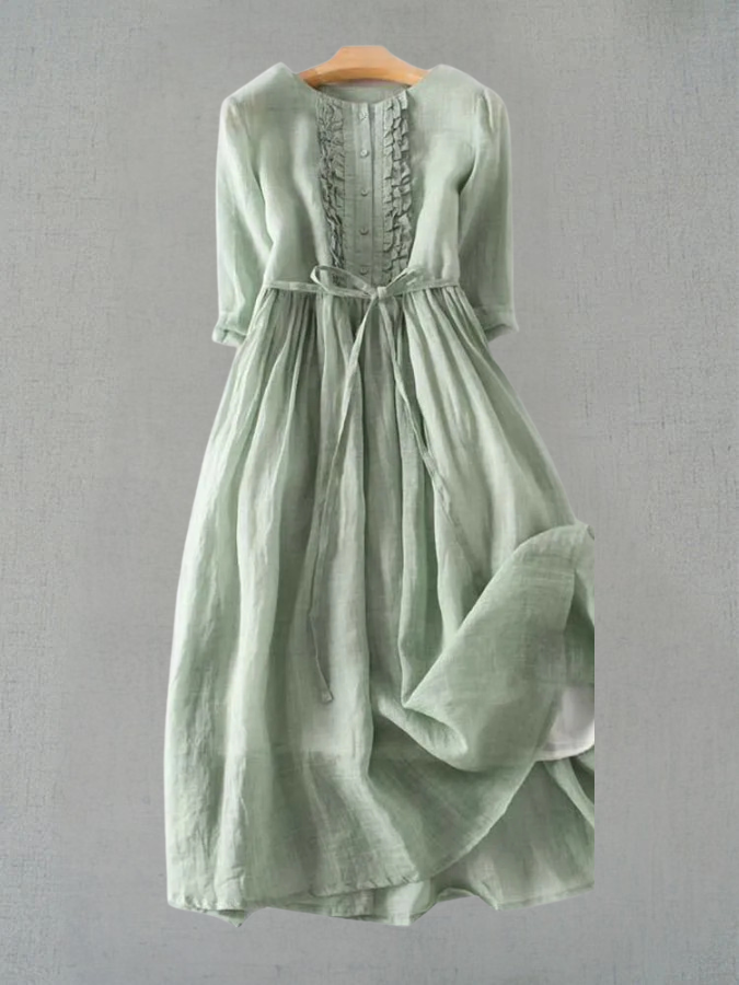 Catherine - Retro Round Neck Midi Dress